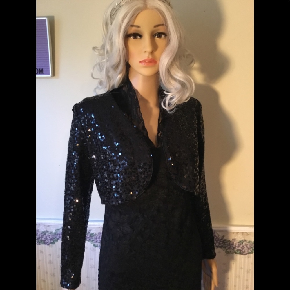 Black sequins cropped bolero band bling jacket SzS